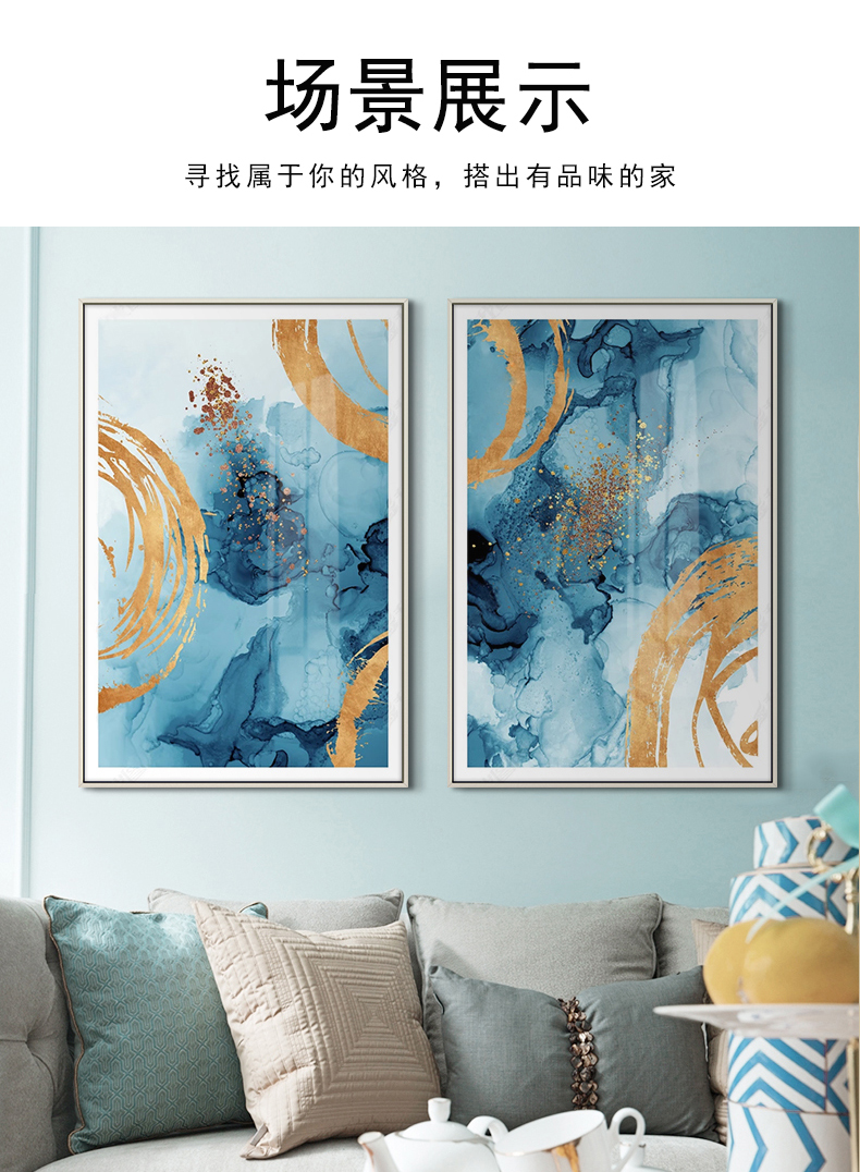 現(xiàn)代簡約掛畫玄關(guān)裝飾畫 抽象線條畫 輕奢客廳沙發(fā)壁畫 金屬框兩聯(lián)畫 