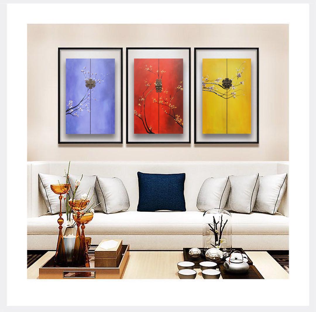 掛畫新中式禪意中國風(fēng)立體畫 精品客廳三聯(lián)畫 玄關(guān)裝飾畫 原創(chuàng)實(shí)物畫 新品