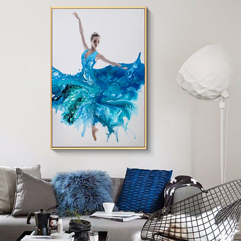 現(xiàn)代簡(jiǎn)約客廳裝飾畫 臥室原創(chuàng)手繪流彩畫 廚房鋁合金框掛畫 舞者