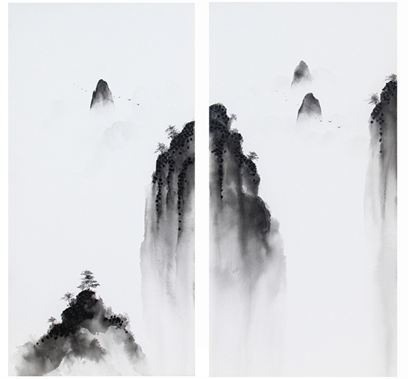 新中式客廳裝飾畫 書房原創(chuàng)純手繪畫 玄關(guān)環(huán)保PS框掛畫 遠山